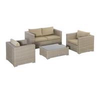 Outsunny Set 4 Pz Salotto da Esterni Mobili da Giardino in Rattan Kaki e Beige