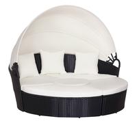 Outsunny Set 4 Pzi Divano Circolare da Giardino, Mobili Componibili Rattan Nero, Tettuccio e Cuscini Beige 180x175x147cm