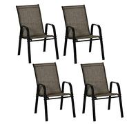 Outsunny Set 4 Sedie da Giardino Impilabili con Braccioli Marrone