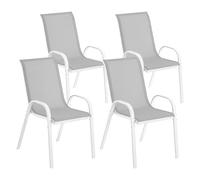Outsunny Set 4 Sedie da Giardino Impilabili con Braccioli, Sedie per Pranzo da Esterno in Acciaio e Texteline, da Patio, Balcone, Terrazza, Esterno e Interno, 54x71x93 cm, Grigio e Bianco