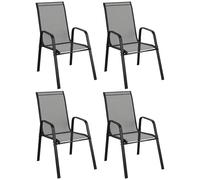 Outsunny Set 4 Sedie da Giardino Impilabili con Braccioli, Sedie per Pranzo da Esterno in Metallo e Texteline Impermeabile, da Patio, Balcone, Terrazza, Esterno e Interno, 54x75.5x95cm, Nero