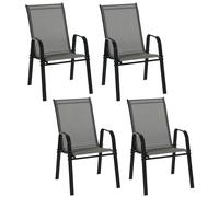 Outsunny Set 4 Sedie da Giardino Impilabili e Salvaspazio con Braccioli in Metallo e Tessuto a Rete, Grigio Aosom