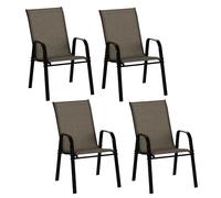 Outsunny Set 4 Sedie da Giardino Impilabili Salvaspazio, Sedie da Esterno con Braccioli in Metallo e Tessuto Traspirante, Marrone