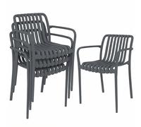 Outsunny Set 4 Sedie Ergonomiche da Giardino Impilabili per Terrazza con Design a Doghe e Braccioli, Grigio Scuro Aosom Italy