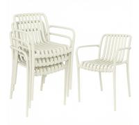 Outsunny Set 4 Sedie Ergonomiche da Giardino Impilabili per Terrazza con Design a Doghe e Braccioli, Bianco Crema Aosom Italy
