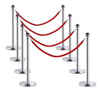 Outsunny Set 4 Transenne con Paletti di Delimitazione Argento e Corde Rosse