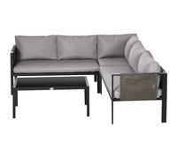 Outsunny Set da Giardino 4 Pezzi con 2 Divani 2 Posti, Poltrona Angolare e Tavolino da Caffè in Vetro Temperato, Grigio e Nero