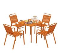Outsunny Set 5 pezzi di mobili da giardino per esterni, tavolo da giardino con 4 sedie impilabili, piano a doghe da 80 cm, struttura in acciaio antiruggine, mobili da giardino, terrazza, patio,