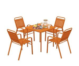 Outsunny Set 5 pezzi di mobili da giardino per esterni, tavolo da giardino con 4 sedie impilabili, piano a doghe da 80 cm, struttura in acciaio antiruggine, mobili da giardino, terrazza, patio,