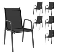 Outsunny Set 6 Sedie Giardino Impilabili con Braccioli, Metallo, Nero