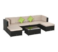 Outsunny Set 7 Pezzi Salotto da Esterni con Poltrona Pouf Tavolino Nero Beige