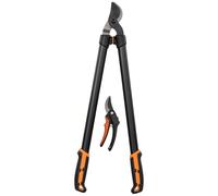 Outsunny Set Attrezzi da Giardinaggio 2 Pezzi con Troncarami e Cesoie per Siepi da 69.5 cm, Forbici da Potatura con Impugnatura Morbida e Blocco di Sicurezza, Leggero e Compatto, Arancione