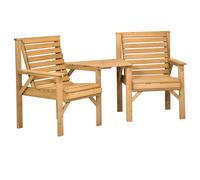 Outsunny Set bistro 3 pezzi in legno resistente alle intemperie con design a lamelle e foro per ombrellone Marrone Aosom Italy
