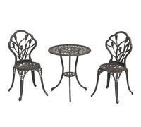 Outsunny Set Bistrò da Esterno 3 Pezzi con 2 Sedie da Giardino e Tavolino Rotondo con Foro per Ombrellone, Set Tavolo e Sedie da Balcone in Alluminio, per Patio, Cortile, Bronzo