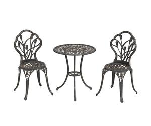 Outsunny Set Bistrò da Esterno 3 Pezzi con Foro per Ombrellone, Bronzo