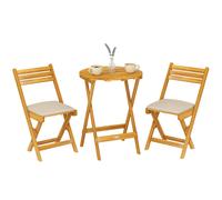 Outsunny Set Bistrò da Esterno Pieghevole con Cuscini, 60cm, Legno Naturale