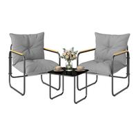 Outsunny Set Bistrò in Metallo con Cuscini, 3 Pezzi, Grigio Scuro