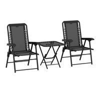 Outsunny Set Bistrot 3 pezzi in acciaio resistente alle intemperie, set mobili da giardino con tavolo pieghevole e portabicchieri, sedie da giardino, Nero Aosom Italy
