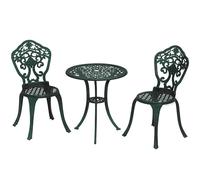 Outsunny Set bistrot da giardino in alluminio 3 pezzi 2 sedie + 1 tavolo rotondo in finto ferro battuto verde