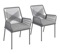 Outsunny Set da 2 sedie da giardino, sedie da terrazza, cuscini lavabili, schienale, braccioli, acciaio, rattan, grigio scuro Aosom Italy