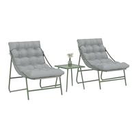 Outsunny Set da 3 pezzi con tavolo e sedie da esterno, mobili da giardino con cuscini, 2 sedie lounge, tavolino da caffè e struttura in acciaio, per patio, grigio chiaro