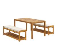 Outsunny Set da 3 pz. Mobili da giardino, con tavolo da pranzo con foro per ombrellone e 2 panche 150 x 85 x 75 cm Legno Aosom Italy