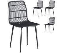 Outsunny Set da 4 Sedie da Giardino con Schienale Fessurato, Nero