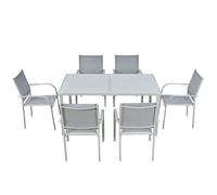 Outsunny Set da 6 Sedie con Tessuto a rete e Tavolo da Giardino in Vetro, grigio