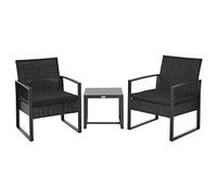 Outsunny Set da Balcone, Tavolino e 2 Sedie da Esterno in Rattan con Cuscini, Nero