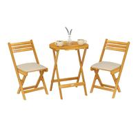 Outsunny Set da Bistrò da 3 Pezzi Pieghevole in Legno di Acacia, Set da Giardino con 2 Sedie, Tavolino, 2 Cuscini, Schienale a Doghe, Set di Mobili da Giardino per Patio Balcone Terrazzo, Color Legno
