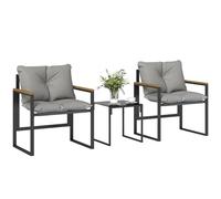 Outsunny Set da Bistrò da 3 Pezzi, Set da Giardino con 2 Sedie Texteline, Tavolo Vetro Temperato, Cuscini Spessi, Braccioli Decorativi, Set di Mobili da Giardino in Metallo, per Patio Balcone, Grigio