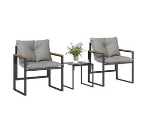 Outsunny Set da Bistrò da 3 Pezzi, Set da Giardino con 2 Sedie Texteline, Tavolo Vetro Temperato, Cuscini Spessi, Braccioli Decorativi, Set di Mobili da Giardino in Metallo, per Patio Balcone, Grigio