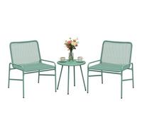 Outsunny Set da Bistrò in Rattan da 3 Pezzi, Set da Giardino con 2 Sedie, Tavolo Rotondo con Piano Metallo, Set di Mobili da Giardino Struttura in Acciaio Zincato, per Patio Balcone Terrazzo, Verde