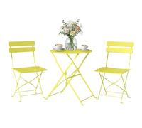 Outsunny Set da Bistrò Pieghevole da 3 Pezzi, Set da Giardino con 2 Sedie, Tavolo Rotondo, Struttura Metallo Antiruggine, Set di Mobili da Giardino per Patio Balcone, Giallo