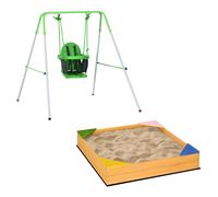 Outsunny Set da Esterno 2 Pezzi con Sabbiera 4 Posti e Altalena per Bambini