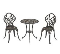 Outsunny Set da Esterno 3 Pezzi con 2 Sedie da Giardino e Tavolo Rotondo con Foro per Ombrellone, Bronzo Aosom Italy