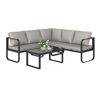 Outsunny Set da Esterno 3pz con Divano 3 Posti, Divanetto e Tavolo Grigio e Nero