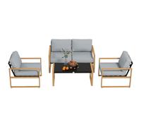 Outsunny Set da Esterno 4pz con 2 Poltrone, Divanetto e Tavolino Grigio e Legno