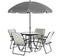 Outsunny Set Tavolo e Sedie da Giardino 6 Pezzi in Acciaio con Ombrellone, Set di Mobili con 4 Sedie Pieghevoli in Textilene e Tavolo Rotondo in Vetro, Set da Esterno per Patio, Terrazzo, Crema