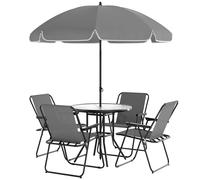 Outsunny Set da Esterno 6pz con 4 Sedie, Tavolo e Ombrellone Grigio e Nero