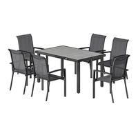 Outsunny Set da Esterno 7 pz con Tavolo e Sedie Impilabili Nero e Grigio