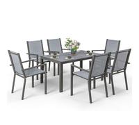 Outsunny Set da Esterno con 6 Sedie Impilabili e Tavolo da Pranzo Grigio Chiaro