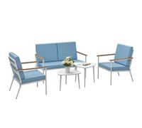 Outsunny Set da Esterno con Divano 2 Posti, 2 Poltrone e 2 Tavolini Azzurro