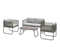 Outsunny Set da Esterno in Rattan Divano, 2 Poltrone e Tavolino in Vetro Grigio