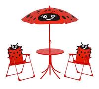 Outsunny Set da Esterno per Bambini 4 Pezzi con 2 Sedie Pieghevoli, Ombrellone da Giardino e Tavolo Rotondo, Set da Giardino in Acciaio e Tessuto Oxford Rosso