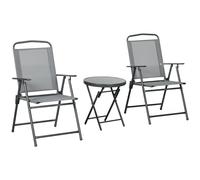 Outsunny Set da Giardino 3 Pezzi con 2 Sedie da Giardino e Tavolino Rotondo Pieghevoli, Set Tavolo e Sedie da Giardino in Metallo e Vetro, Set da Bistro per Patio, Cortile, Esterno, Grigio Chiaro