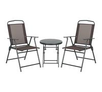 Outsunny Set da Giardino 3 Pezzi con 2 Sedie da Giardino e Tavolino Rotondo Pieghevoli, Set Tavolo e Sedie da Giardino in Metallo e Vetro, Set da Bistro per Patio, Cortile, Esterno, Marrone