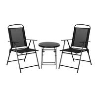 Outsunny Set da Giardino 3 Pezzi con 2 Sedie da Giardino e Tavolino Rotondo Pieghevoli, Set Tavolo e Sedie da Giardino in Metallo e Vetro, Set da Bistro per Patio, Cortile, Esterno, Nero