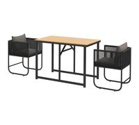 Outsunny Set da Giardino 3 Pezzi in Rattan con 2 Sedie Moderne 50x51.5x67 cm e Tavolo Rettangolare 110x60x75 cm in Legno Composito, Nero, Grigio e color Legno