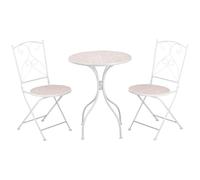 Outsunny Set da Giardino 3 Pezzi con 2 Sedie Pieghevoli e 1 Tavolino Rotondo con Design a Mosaico, in Metallo e Ceramica, Bianco